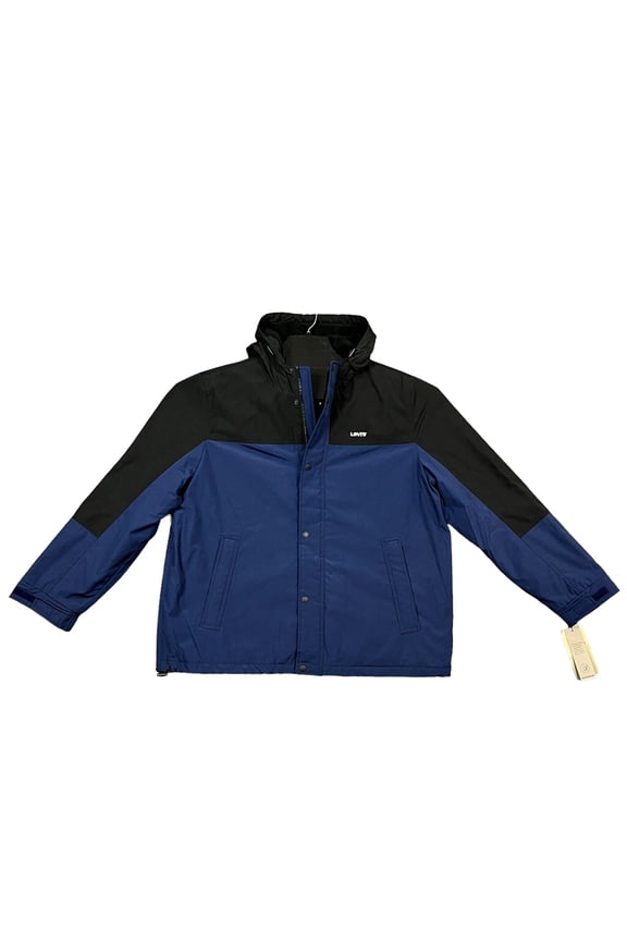 Levis Mens Hooded Jacket XXL Blue Black Fleece Lined Water Resistant Zip Pockets