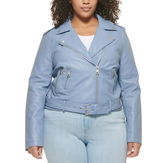 Levis Plus Size Faux Leather Belted Motorcycle Jacket Country Blue 3X