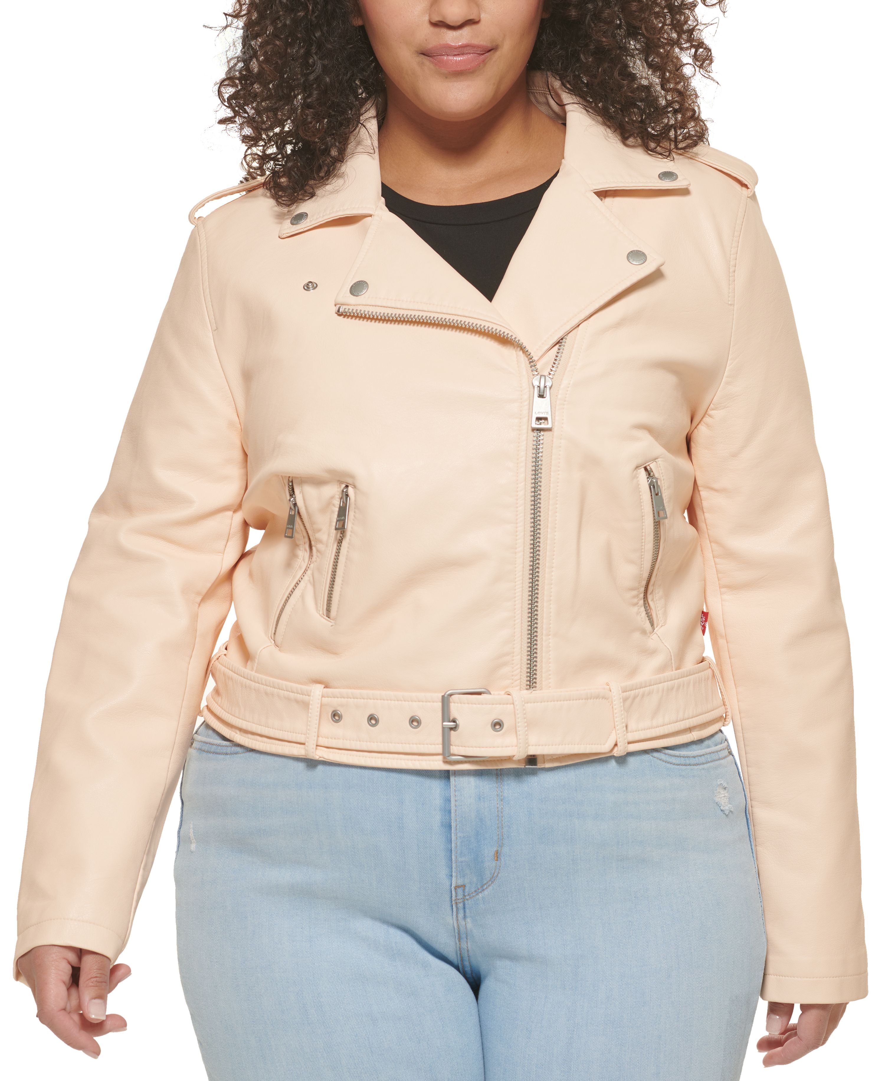 Levis Plus Size Faux Leather Belted Motorcycle Jacket Peach 3X