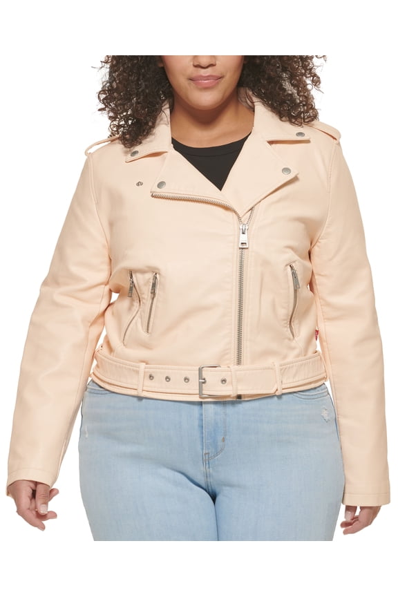 Levis Plus Size Faux Leather Belted Motorcycle Jacket Peach 4X