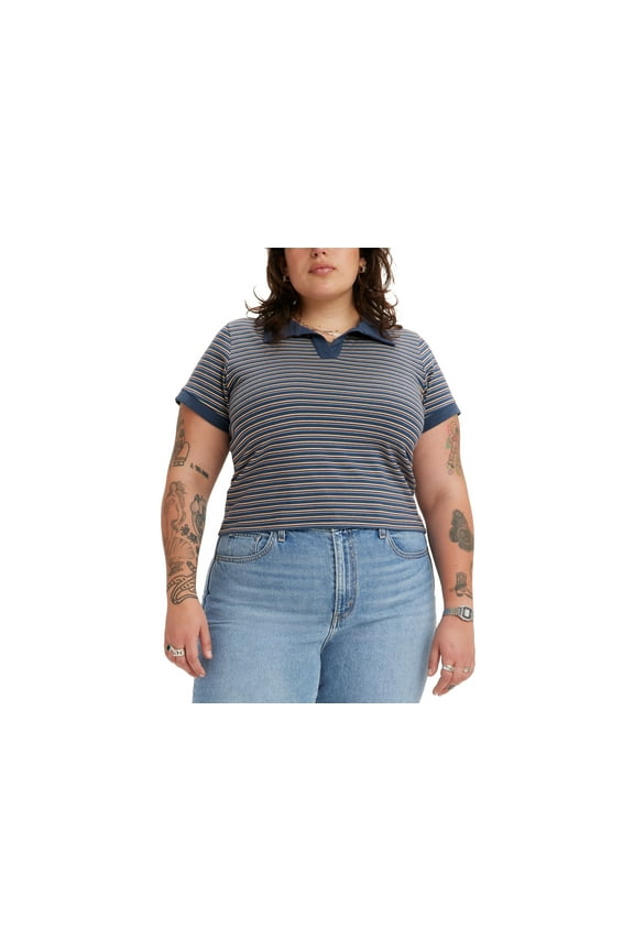 Levis Trendy Plus Size Bonnie Striped Polo Top Sargasso Sea 1X