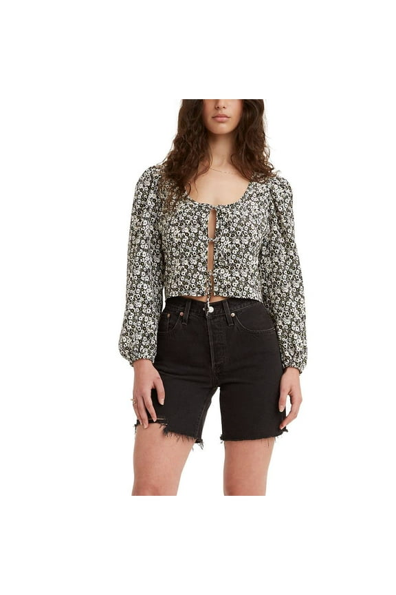 Levis Trendy Plus Size Embry Tie Blouse Larger Melody Floral Caviar 1X