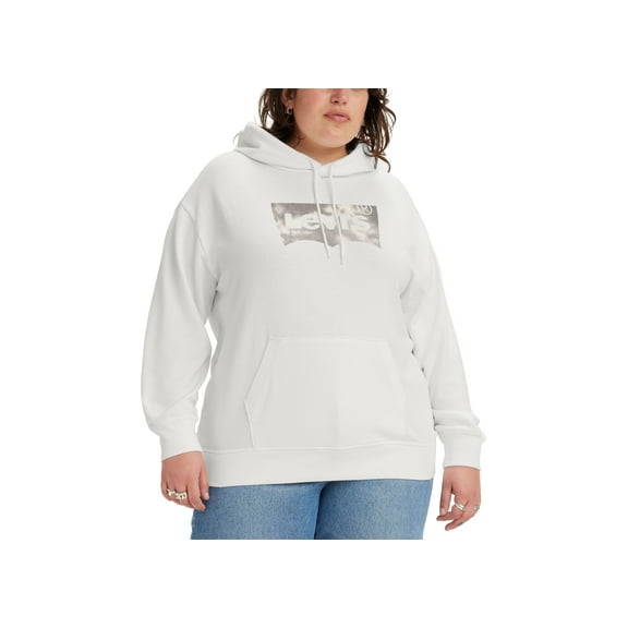 Levis Women's Plus Size  Logo Graphic Hoodie Space Dye Fill White 3X