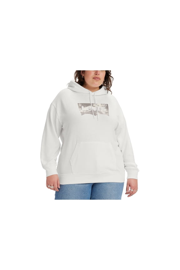 Levis Women's Plus Size Logo Graphic Hoodie Space Dye Fill White 3X
