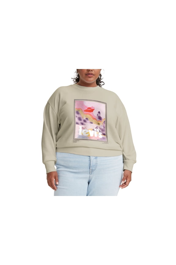 Levis Trendy Plus Size Spacey Landscape Graphic Standard Sweatshirt Tapioca 3X