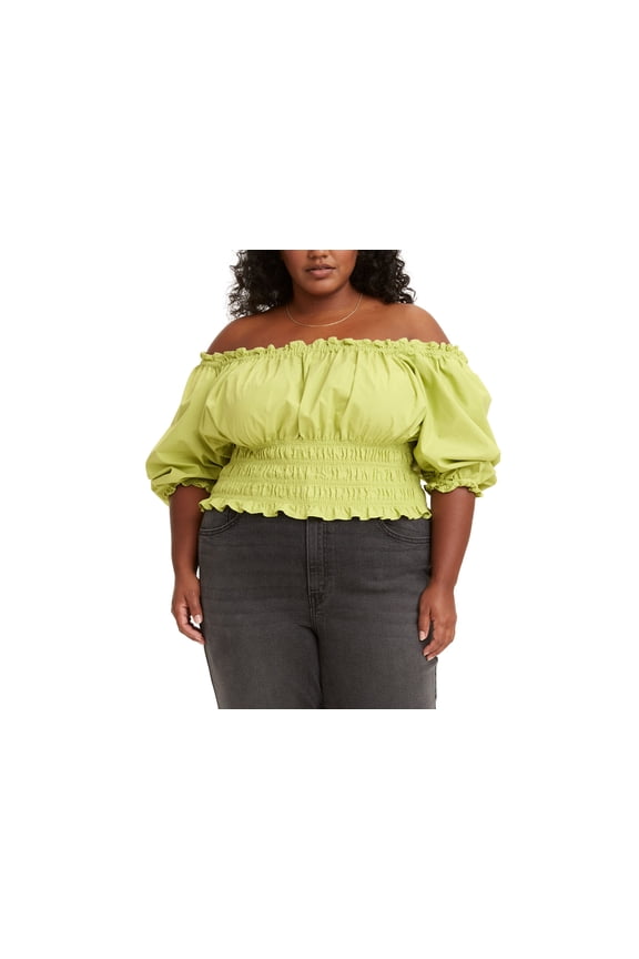 Levis Trendy Plus Size Tilly Smocked Off The Shoulder Blouse Nile 1X