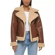 LEVI'S Levis Women's Sherpa Lined Faux Leather Bomber Jacket (Brown, L)