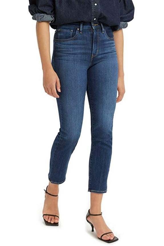 Levis Womens 724 High Rise Straight Crop Jeans 24 Chelsea Scrape - Dark Indigo