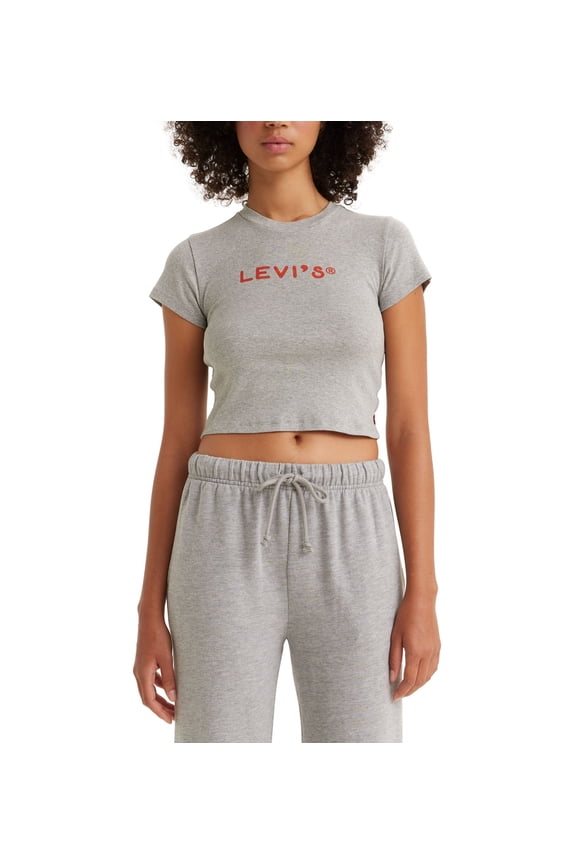 Levis Womens Cotton Cropped Crew-Neck Graphic T-Shirt Heather Grey L