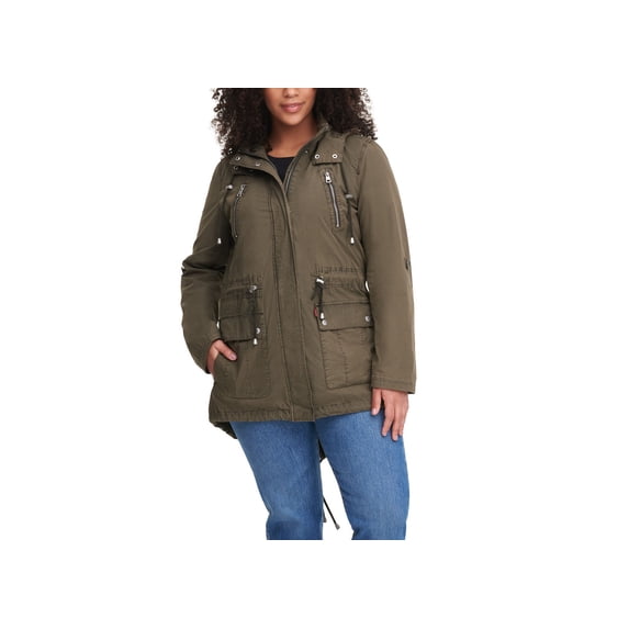 Plus Size Trendy Lightweight Parachute Cotton Hooded Jacket Fishta Olive 1X