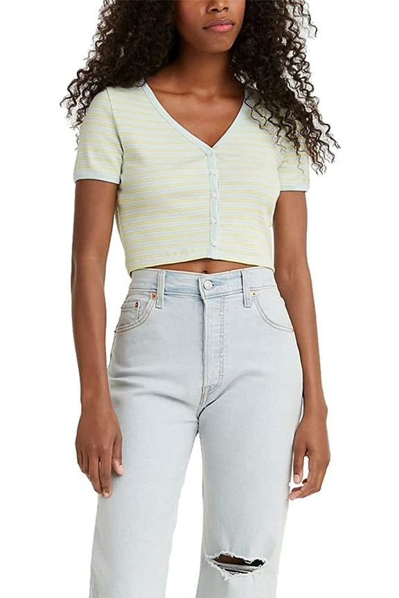 Levis Womens Gema Short Sleeve Tee Shirt Medium French Riviera Cloud Dancer