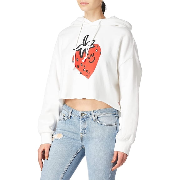 Levis Womens Graphic Crop Prism Hoodie X-Large Happy Strawberry Crop White