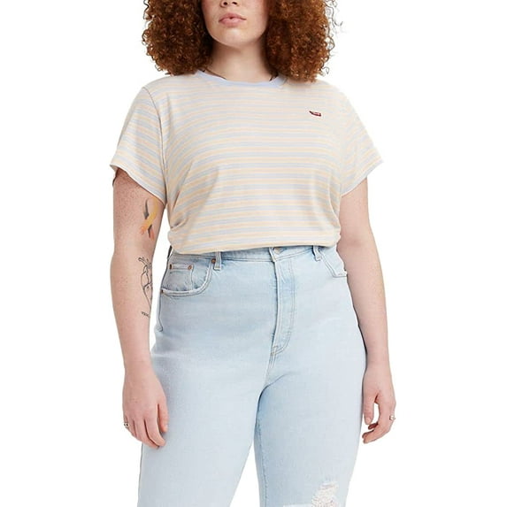 Levis Womens Perfect Crewneck Tee Shirt Plus-Size 1X New Thyme Peach Puree - Red