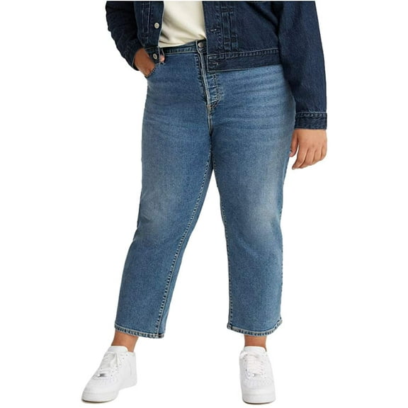 Levis Womens Ribcage Straight Ankle Jeans Plus-Size Water
