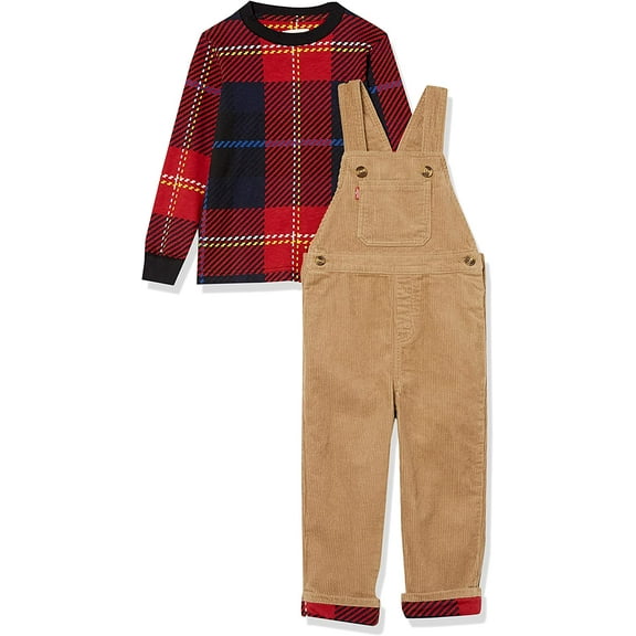Levis baby-boys Long Sleeve T-shirt and Denim 2-piece Outfits Sets 3T Havest Gold/Plaid