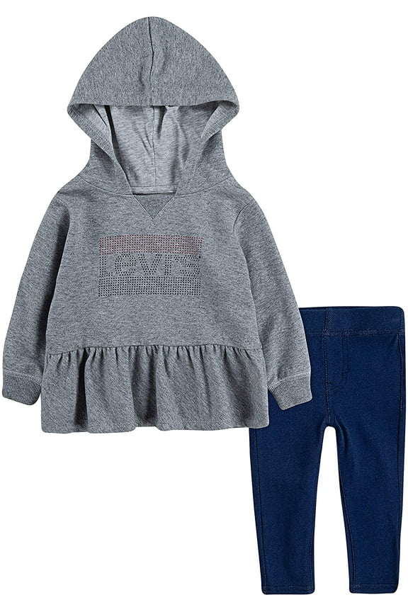 Levis baby-girls Hoodie and Leggings 2-piece Outfit Set 12 Months Light Grey Heather/Blue