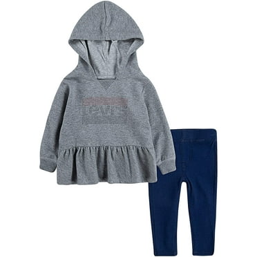 Levis baby-girls Hoodie and Leggings 2-piece Outfit Set 24 Months Light Grey Heather/Blue