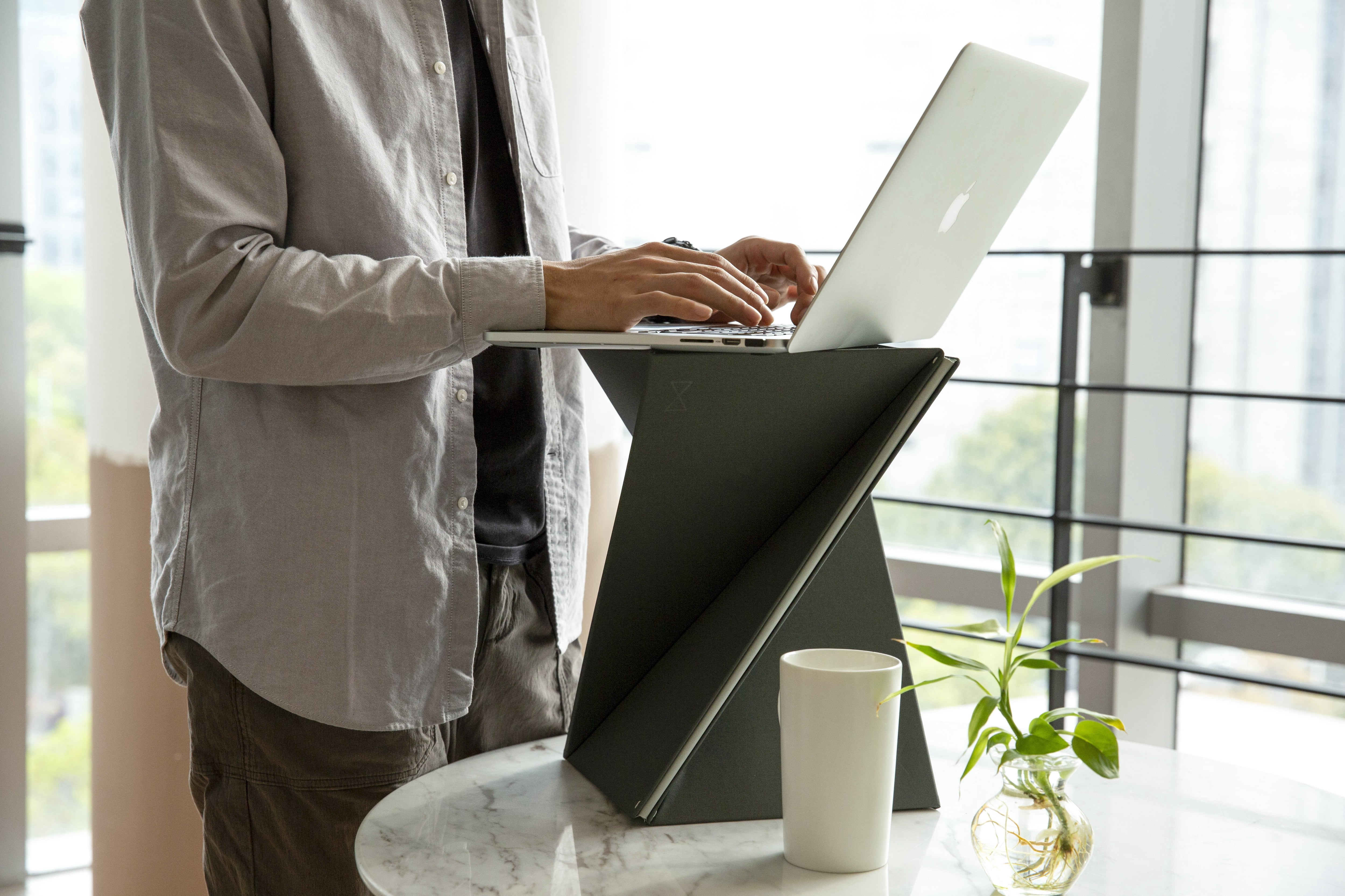 Levit8 - The flat folding portable standing desk, Laptop Stand, Sit to Stand, Flat to Raised Surface, No Assembly, Large
