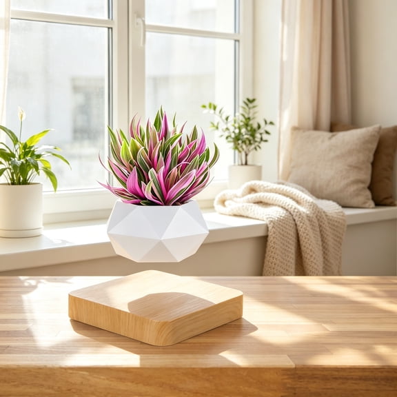 Levitating Air Bonsai Pot, Rotating Flower Pot Planter, Potted Plant Home Desk Decor, Cool Stuff (Light Color)