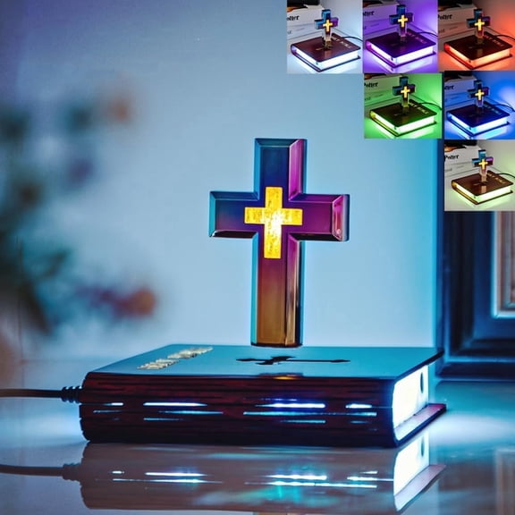 Levitating Cross Lamp, Floating Bible Cross Decoration