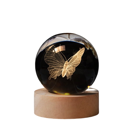 Levitating Crystal Ball Lamp on Wood Base, Warm Glow for Relaxation & Decor