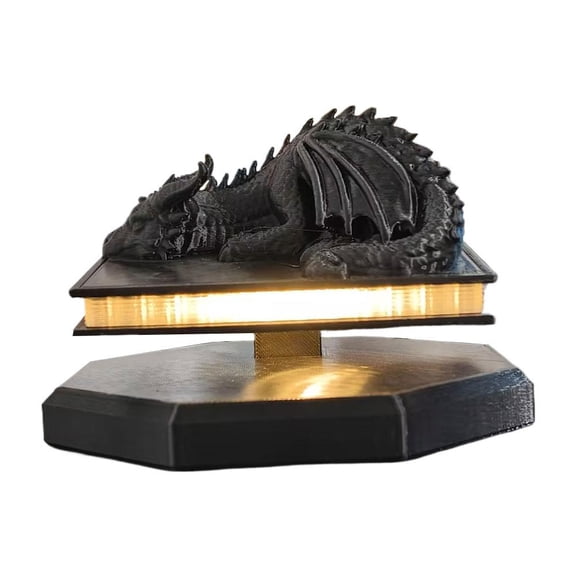 Levitating Dragon Book Lamp, 3D Printed PLA Magnetic Floating Dragon LED Desk Light for Fantasy Bedroom, Office, Bookshelf and Table Decor, Black