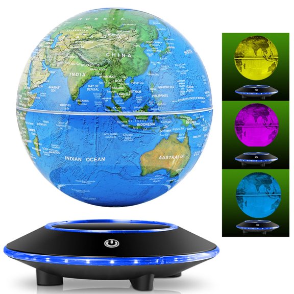 Levitating Globe, 7 Colors Changing Magnetic floating Wold Map Lamp 6 Inches Rotating LED Night Lights for Desk Decoration, Birthday Gifts Y101