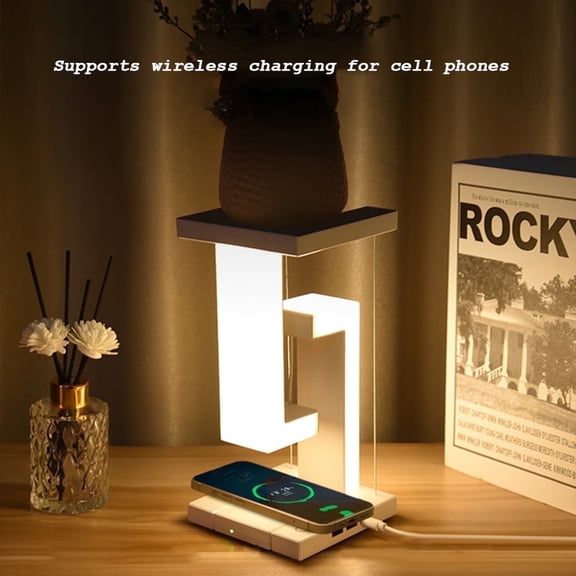 Levitating Lamp Balance Lamps Tensegrity Structural Stability Night Light, LED Wireless Charging Desk Lamps with Dual USB Ports, 3 Light Modes Dimmable Touch Lamp, Unique Gifts for Bedroom Decor