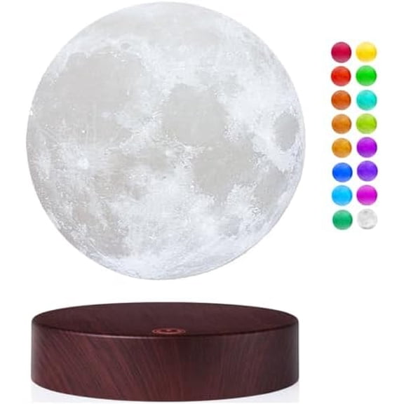 Levitating Moon Lamp.Floating and Spinning in Air Freely with Luxury Wooden Base and 3D Printing LED Moon Light Colors,for Unique Gifts,Room Decor,Night Light,Office Desk Tech Toys -6 Inch