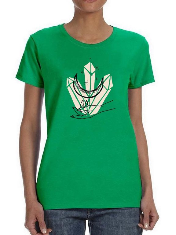 Levitating Moon With Crystals Shaped T-Shirt Women -Image by Shutterstock, Female 3X-Large