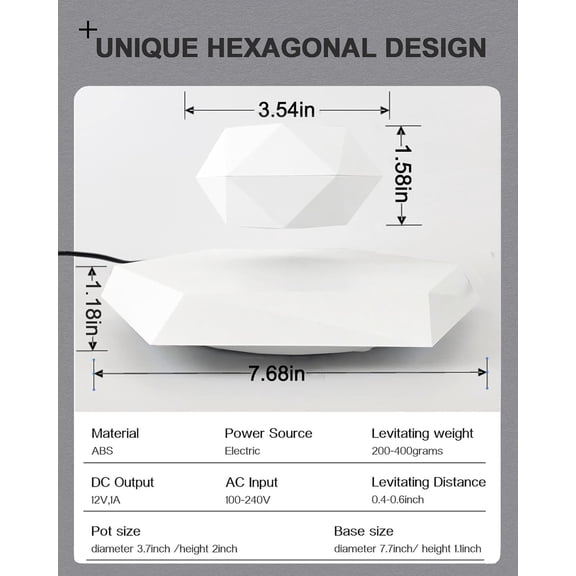 Levitating Plant Pot, Floating Plant Pot for Air Bonsai Planter, Magnetic Levitating Flower Pot Planter for Office Home Decoration, Ideal Home Gift for Halloween Thanksgiving Christmas (White)