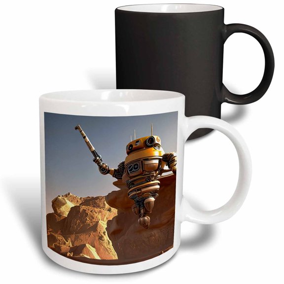 3drose, Levitating Robot by the Rocks on Mars on a Sunny Day Digital Art, 11oz Magic Transforming Mug