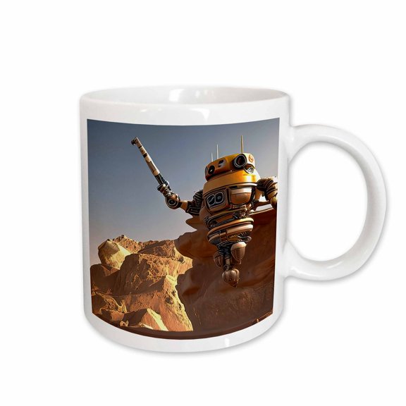 3drose, Levitating Robot by the Rocks on Mars on a Sunny Day Digital Art, 15oz Mug