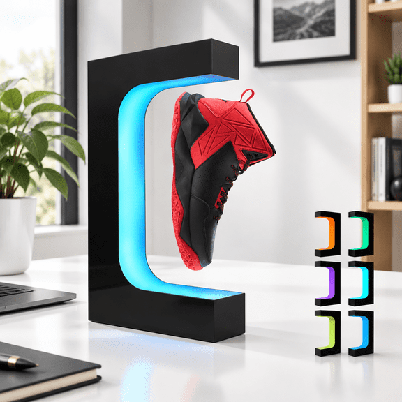 Levitating Shoe Display with 16 Color Remote Control and 360-Degree Rotation