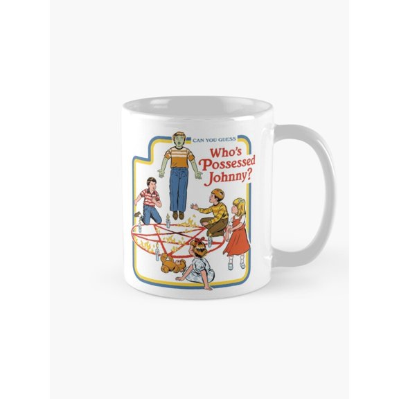 Levitating and Playground Scene Mug, 11oz Ceramic, Red, Blue and Yellow Artwork