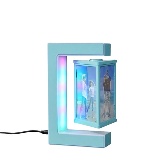Magnetic Levitation Photo Frame with LED Light, 3-Sided Picture Frame, Desk Decoration for Home Office Wedding Birthday, Gift for Men Women