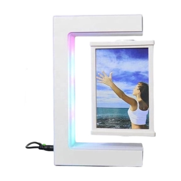 Levitation Photo Frame with LED Light, 3-Sided Picture Frame for Home Office Desk Gadget Wedding Birthday, Photo Display Frame for Men Husband Friend