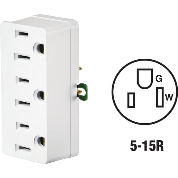 Leviton Triple Tap Outlet Adapter 002-698-W - Universal Plug-In - White