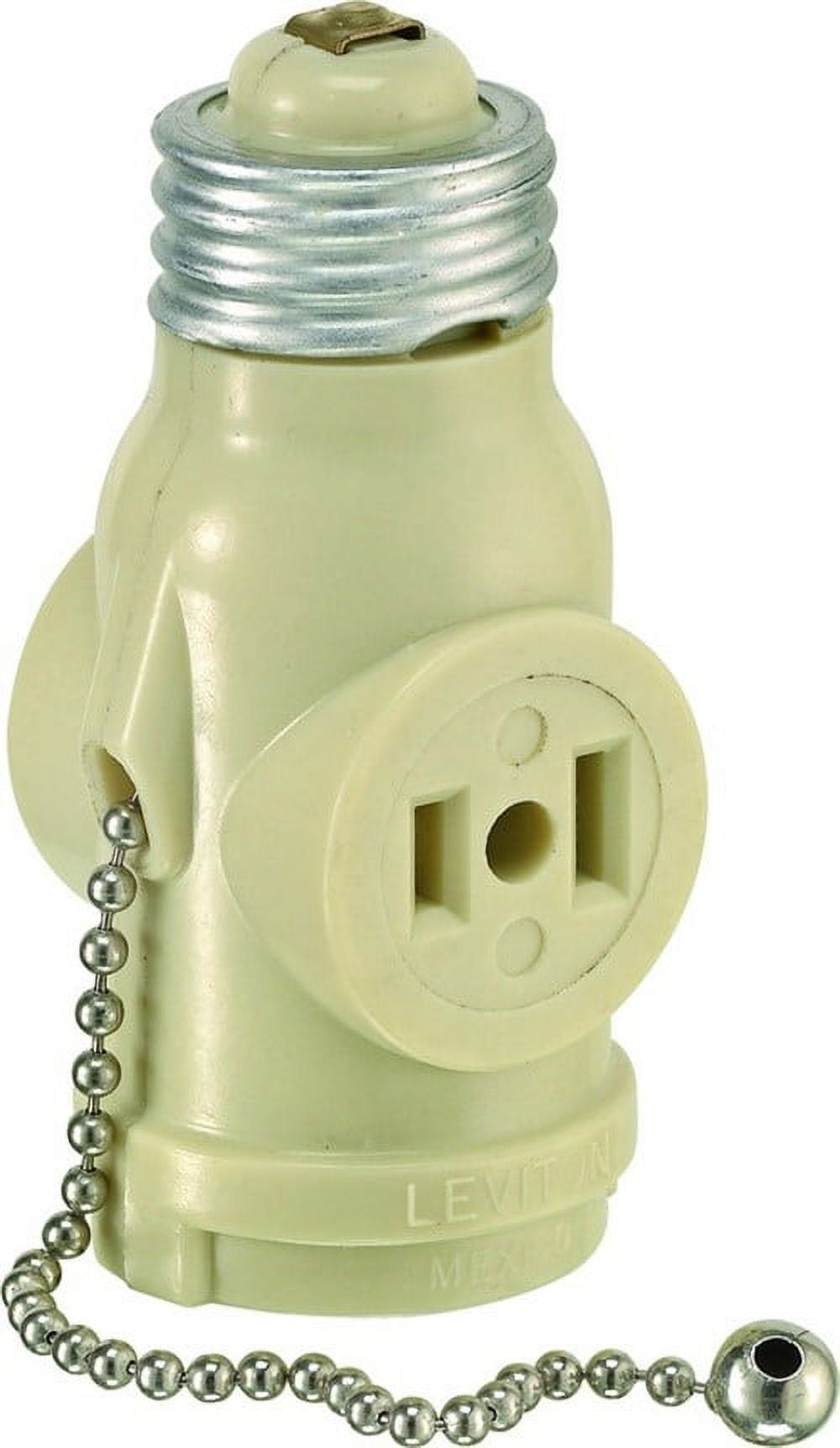 Leviton 0081406IV Ivory 2 Outlet Lamp Socket & Pull Chain