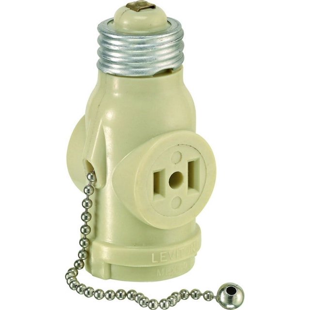 Leviton 0081406IV Ivory 2 Outlet Lamp Socket & Pull Chain