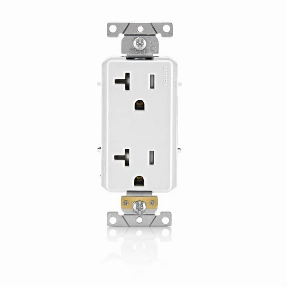 Leviton TDR20-W 20 Amp, 125 Volt, Tamper Resistant, Decora Plus Duplex Receptacle, Straight Blade, Commercial Grade, Self Grounding, White