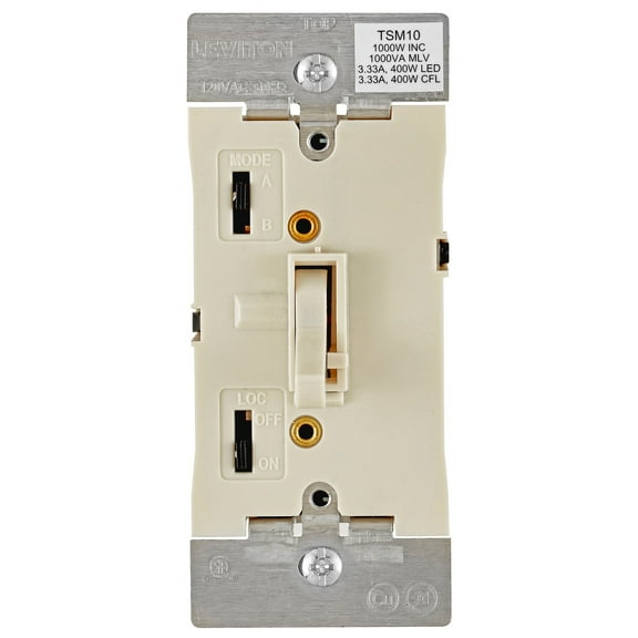 Leviton 018-TSM10-1LT 120V Light Almond Toggle Slide LED, CFL, Incandescent, Halogen Dimmer Switch