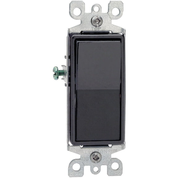 Leviton 05601-2ES 2 Pack 15 Amp 120/277V Decora Rocker Single-Pole AC Quiet Switch, Black