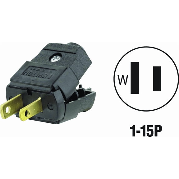 Leviton 101-EP 15 Amp, 125 Volt, Residential Grade, Polarized, Non-Grounding Plug, Black - 12 Pack