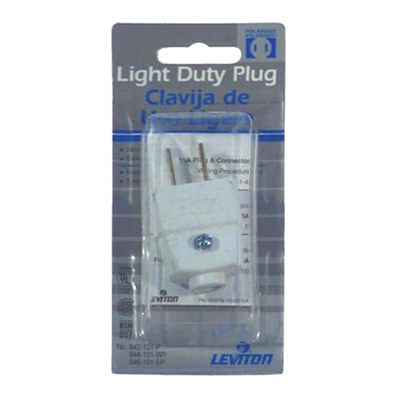 Leviton Plug 101-WP Polarized 1-15P Residential Grade - 15 Amp 125 Volt - White