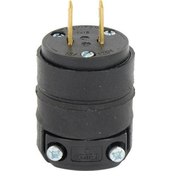 Leviton 115PR 000-000 Heavy Duty Non-Polarized Electrical Plug, 125 V, 15 A, 2 P, 2 W, Black