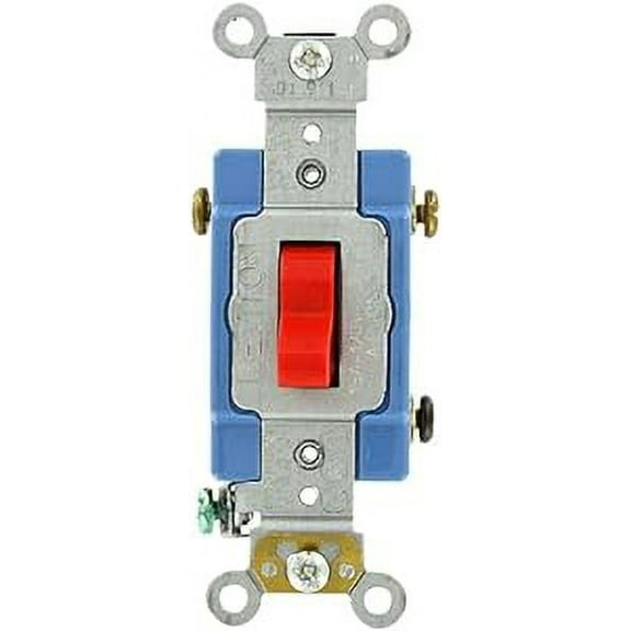 Leviton 1203-2R 15 Amp, 120/277 Volt, Toggle 3-Way AC Quiet Switch, Extra Heavy Duty Grade, Self Grounding, Back and Side Wired, Red