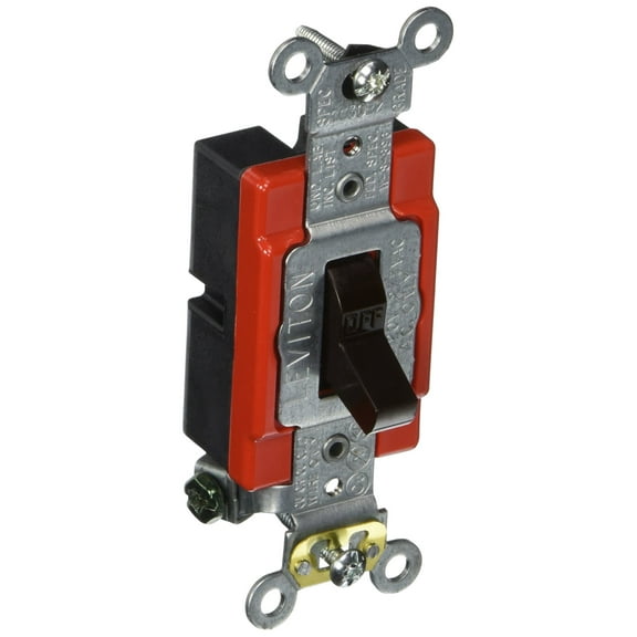 Leviton 1221-2 20-Amp, 120/277-Volt, Toggle Single-Pole AC Quiet Switch, Extra Heavy Duty Spec Grade, Self Grounding, Brown