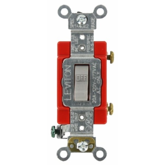 Leviton 1221-2GY 20A 120/277V Toggle 1-Pole AC Quiet Switch Spec Grade, Gray (10 pack)
