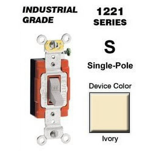 leviton 1221-2w 20-amp, 120/277-volt, toggle single-pole ac quiet switch, extra heavy duty spec grade, self grounding, white